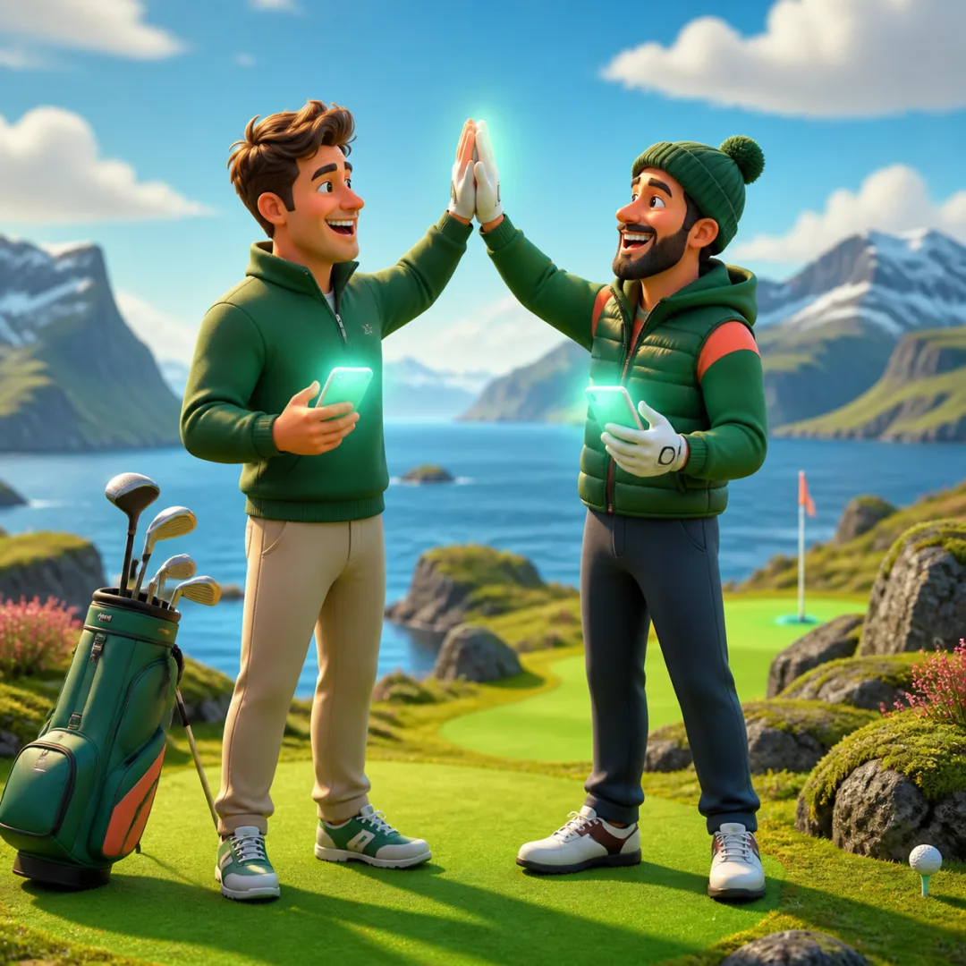 Friends celebrating together on a golf course