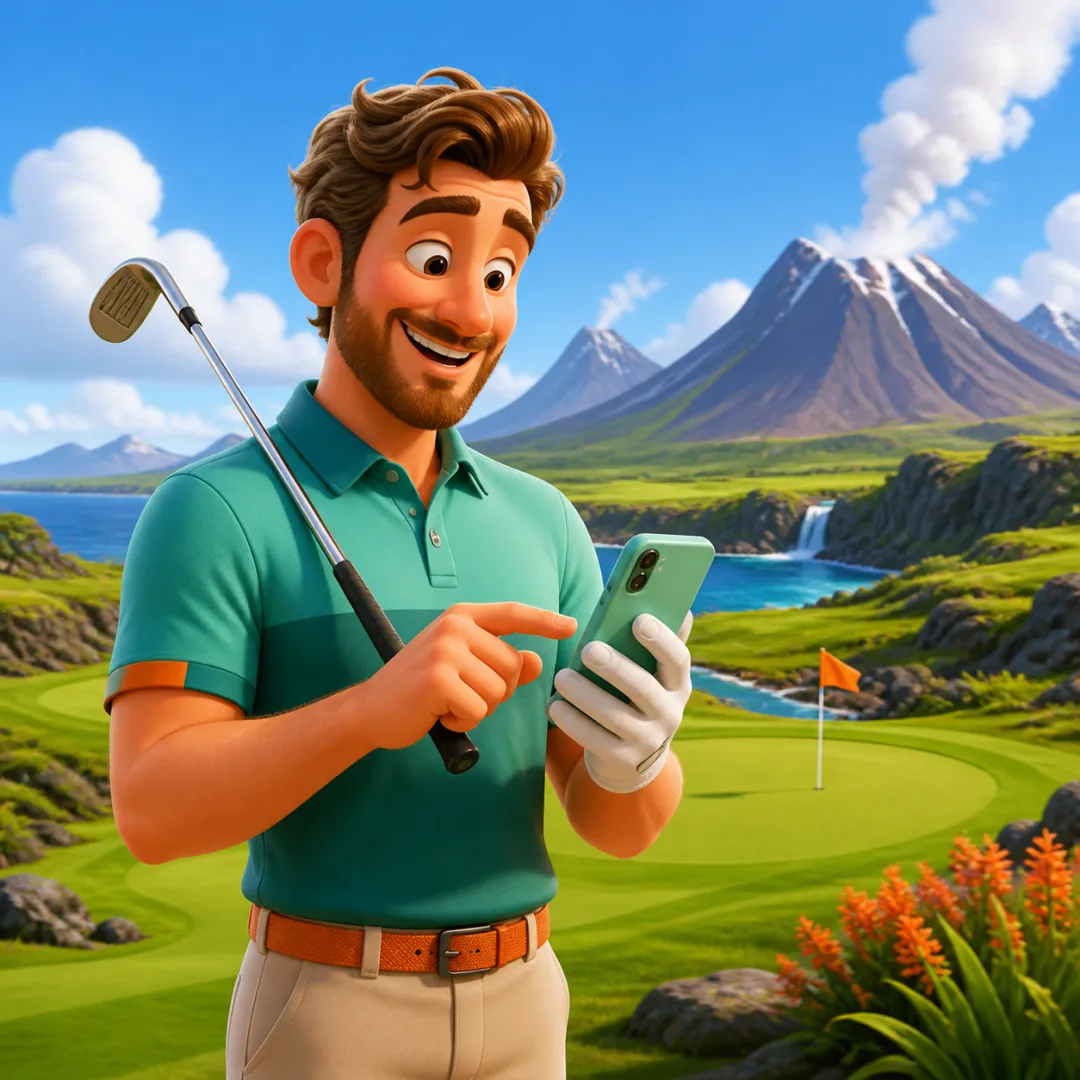 Golfer entering a score on a phone