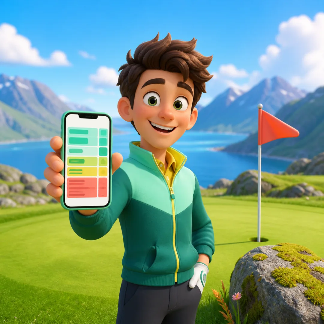 Golfer checking a colorful scorecard